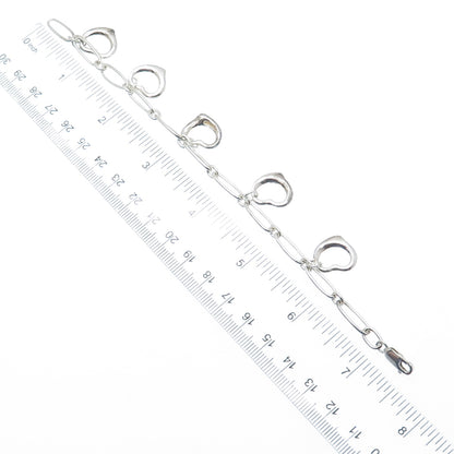 925 Sterling Silver Vintage Open Heart Charms Paperclip Link Bracelet 7"