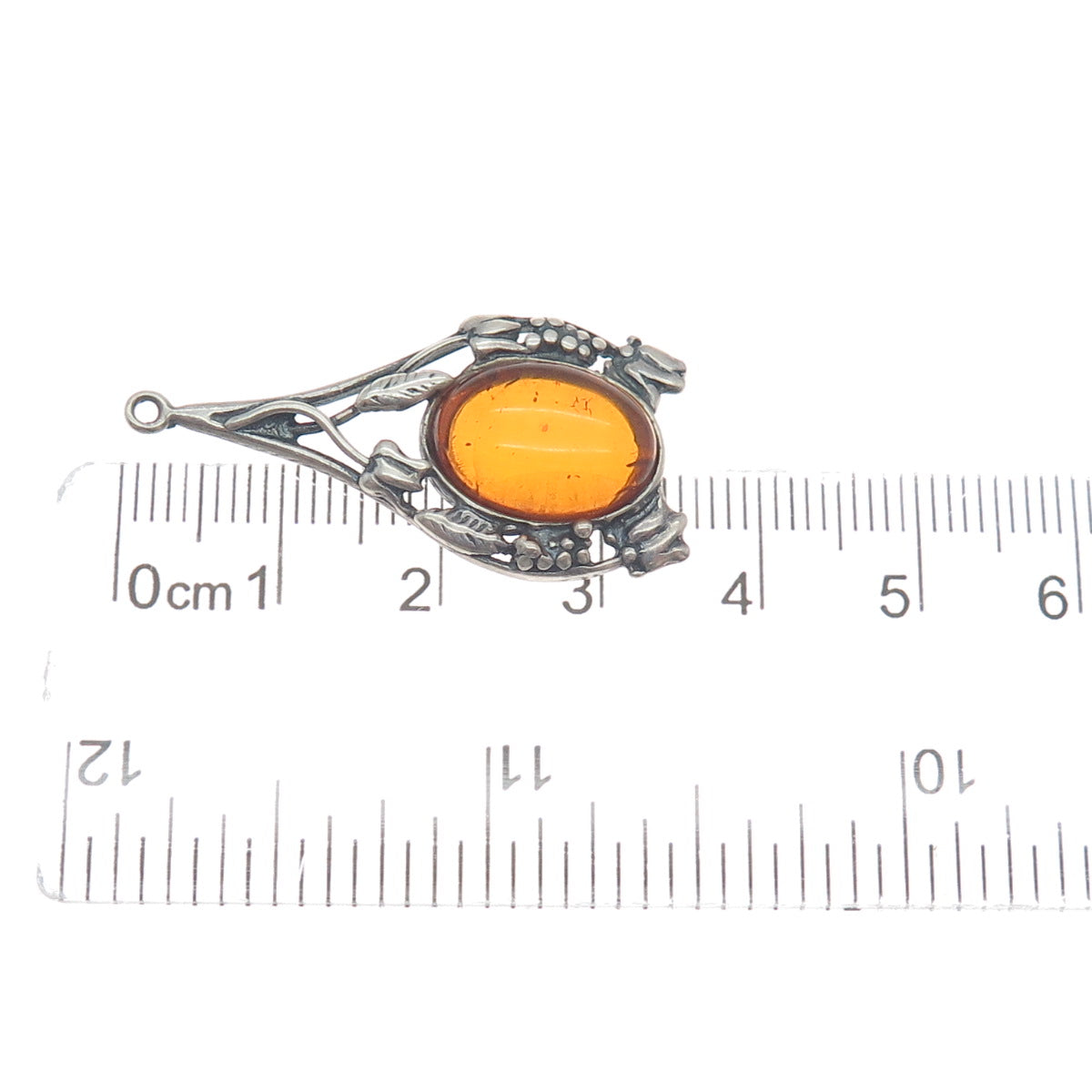 LISA LEE CREATIONS Sterling Silver Vintage Real Amber Floral Oxidized Pendant