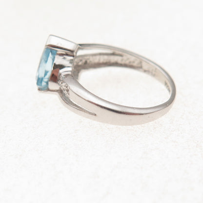 925 Sterling Silver Vintage Real Diamond & Blue Topaz Ring Size 5