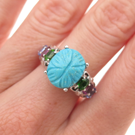 Chuck Clemency 925 Sterling Turquoise Tourmaline Peridot & Tanzanite Ring Size 6