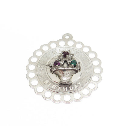 TOWN & COUTRY 925 Sterling Vintage Rhinestone "Happy Birthday" Flower Pendant