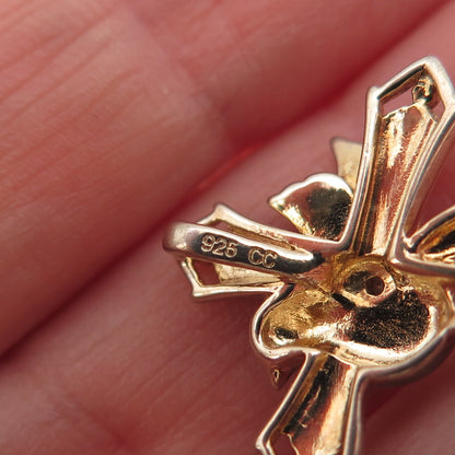 925 Sterling Silver 2-Tone Vintage Real Diamond Holy Spirit Cross Slide Pendant