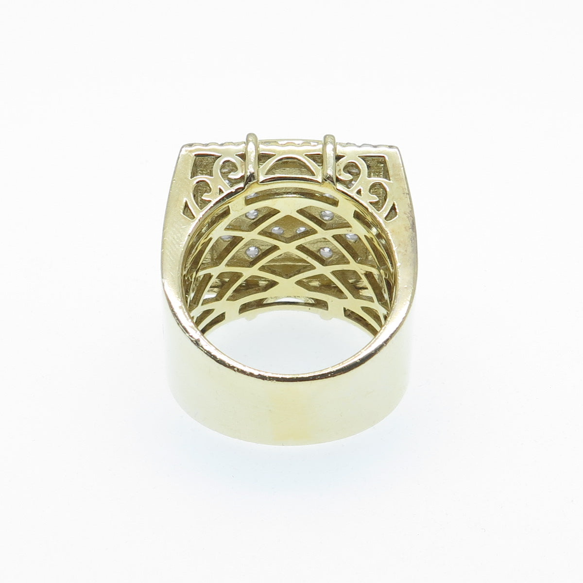 925 Sterling Silver Gold Plated Round-Cut Shaped C Z Sparkle Wide Ring Size 9.5
