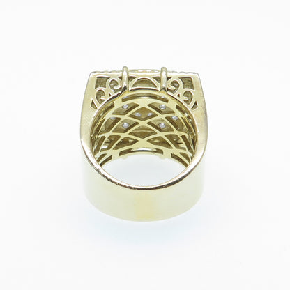 925 Sterling Silver Gold Plated Round-Cut Shaped C Z Sparkle Wide Ring Size 9.5
