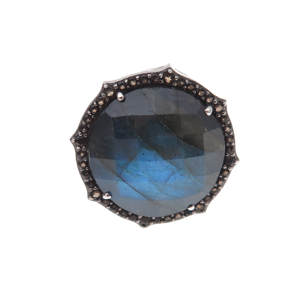 925 Sterling Silver Real Labradorite & Smoky Quartz Ring Size 6