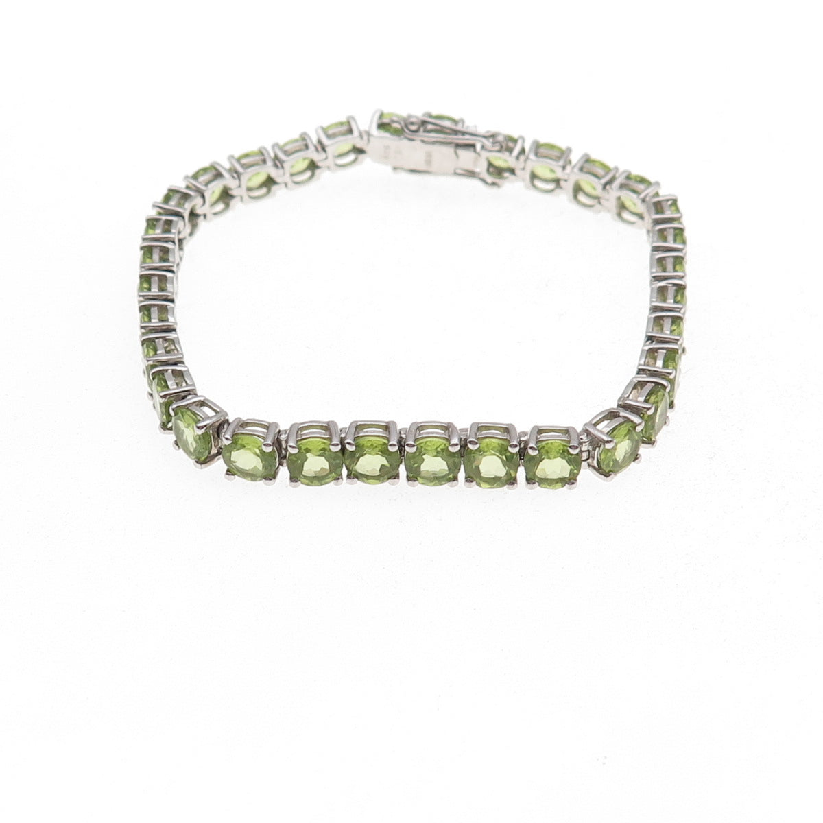 925 Sterling Silver Vintage Real Round-Cut Peridot Bracelet 6.75"