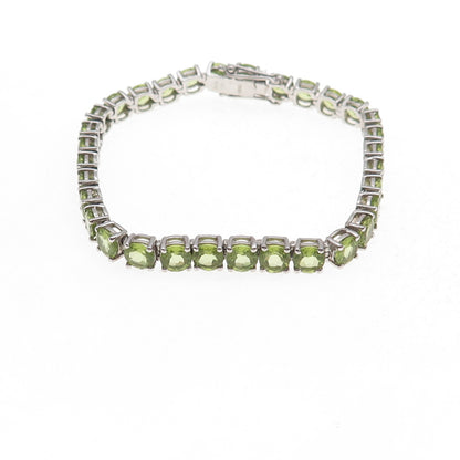 925 Sterling Silver Vintage Real Round-Cut Peridot Bracelet 6.75"