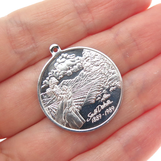 925 Sterling Silver Vintage South Dakota 1889-1989 40th State Charm Pendant