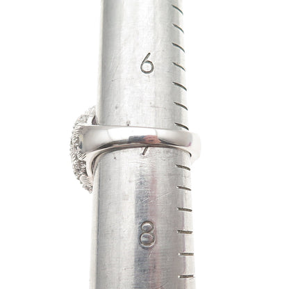 DSMK 925 Sterling Silver Real Amethyst & White Topaz Statement Ring Size 7