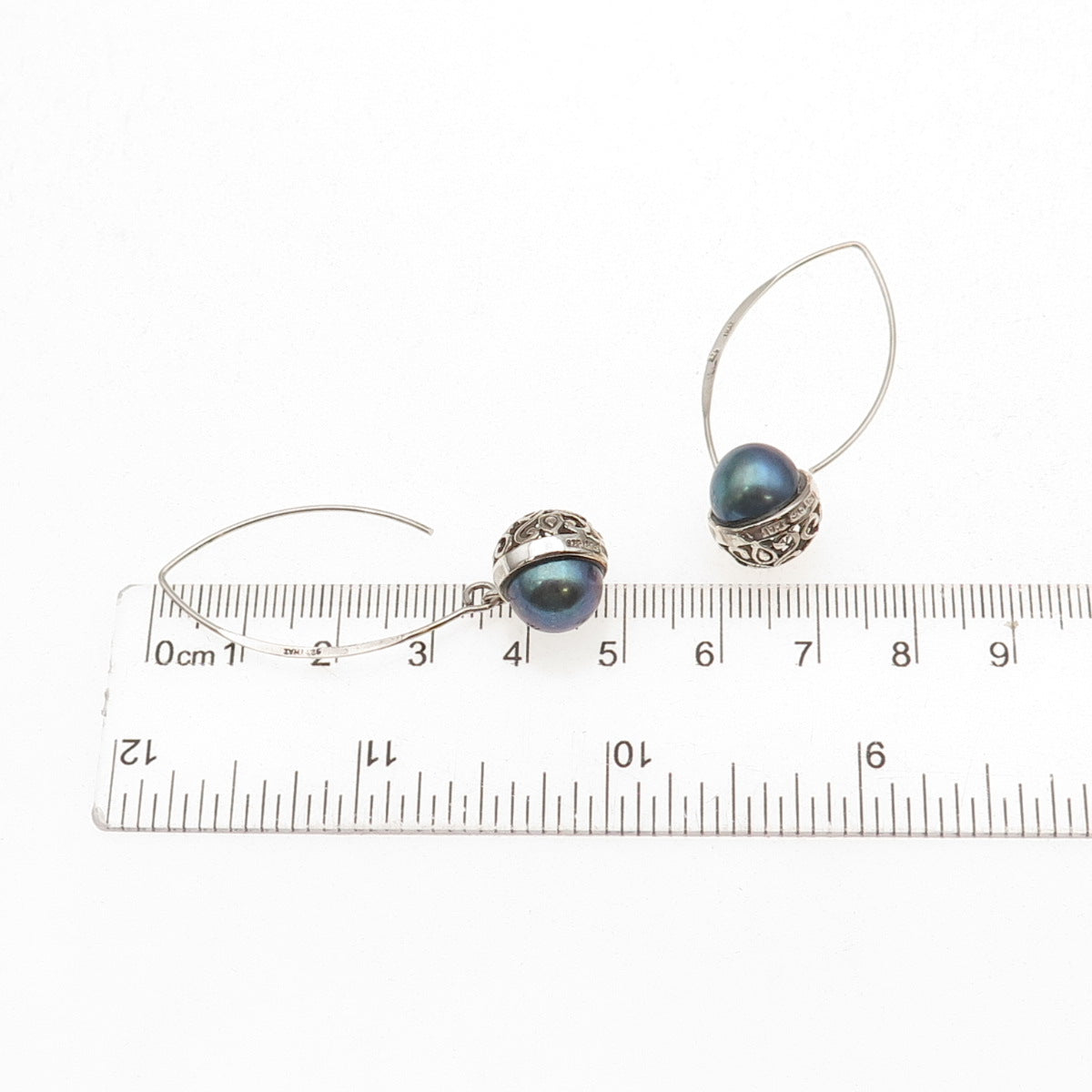 Collins 925 Sterling Silver Vintage Real Tahitian Pearl Dangle Earrings