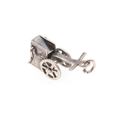 925 Sterling Silver Antique Art Deco Wheel Cart 3D Mini Charm Pendant