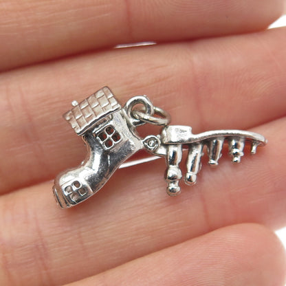 925 Sterling Silver Antique Art Deco "Old Woman in a Shoe" Movable Charm Pendant