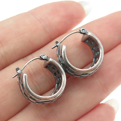 925 Sterling Silver Vintage Wicker Hinged Hoop Earrings