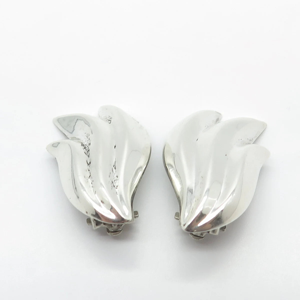 925 Sterling Silver Vintage Ribbed Clip On Earrings