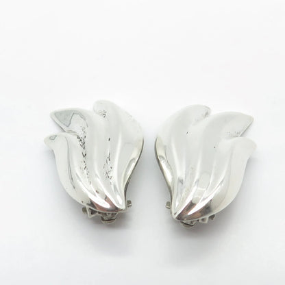 925 Sterling Silver Vintage Ribbed Clip On Earrings