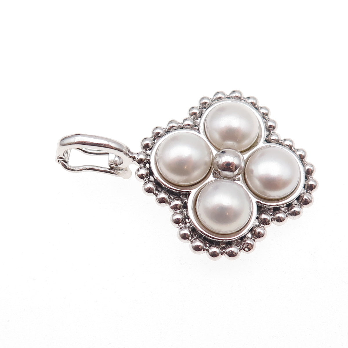 925 Sterling Silver Real Pearl Floral Charm Pendant