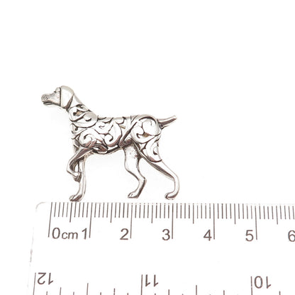 Jezlaine Sterling Silver Vintage Retriever Dog Floral Scroll Oxidized Pin Brooch