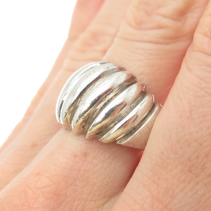 925 Sterling Silver Vintage Modernist Ribbed Oxidized Ring Size 9