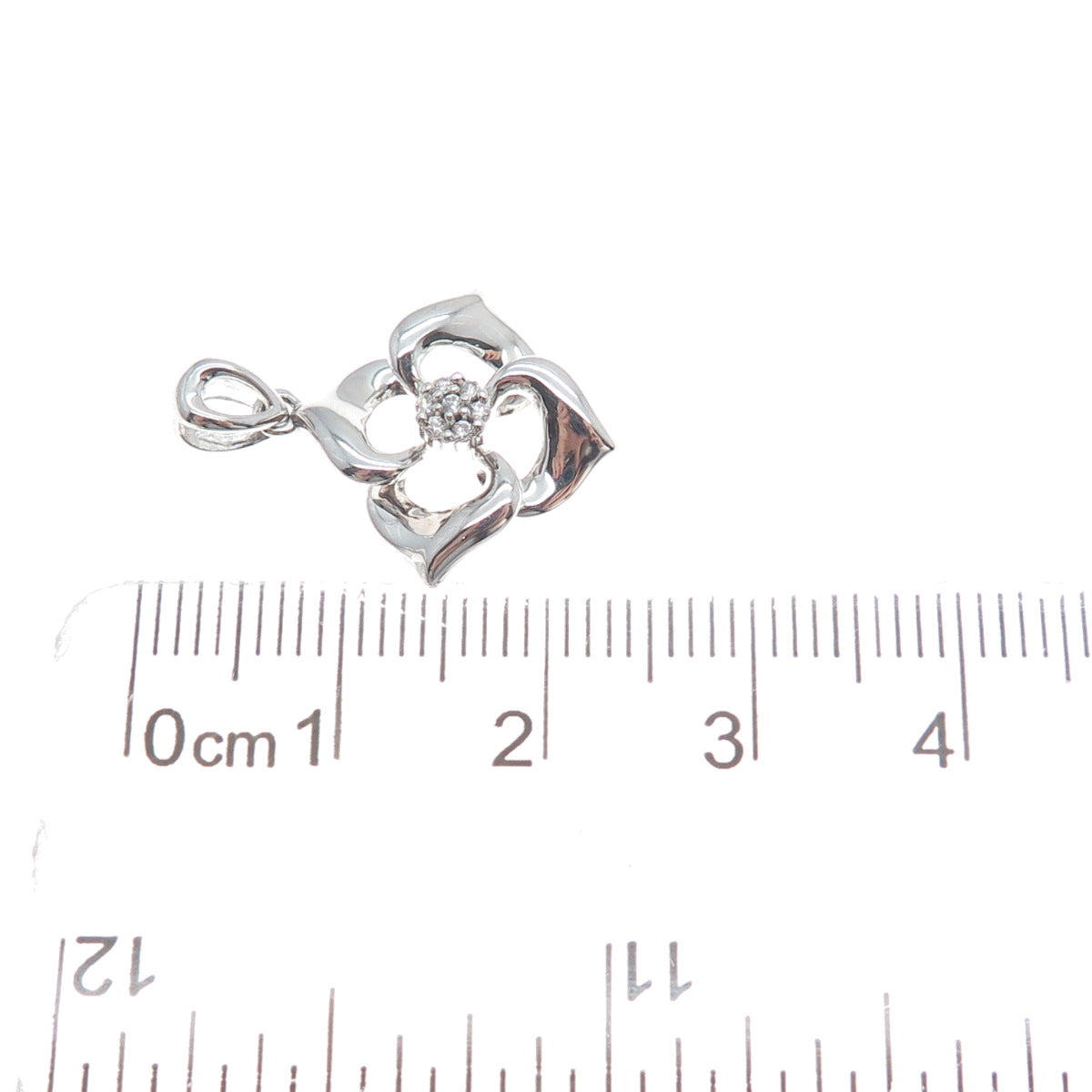 925 Sterling Silver Round-Cut C Z Flower Charm Pendant