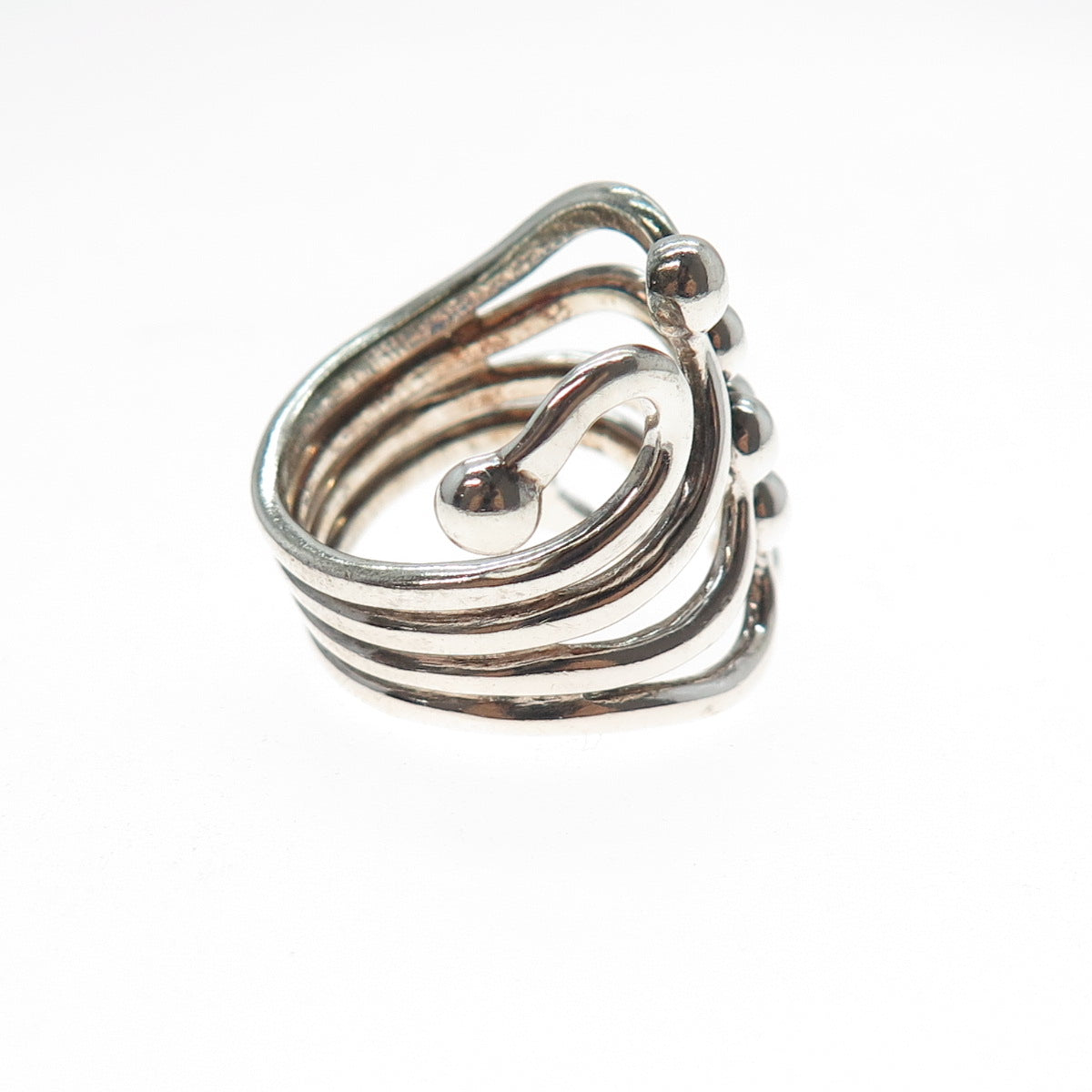 ANNIKA WITT 925 Sterling Silver Vintage Modernist Adjustable Ring Size 8.5