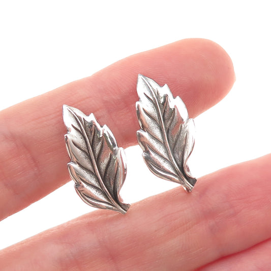 Beau Sterling Silver Antique Art Deco Floral Leaf Oxidized Screw Back Earrings