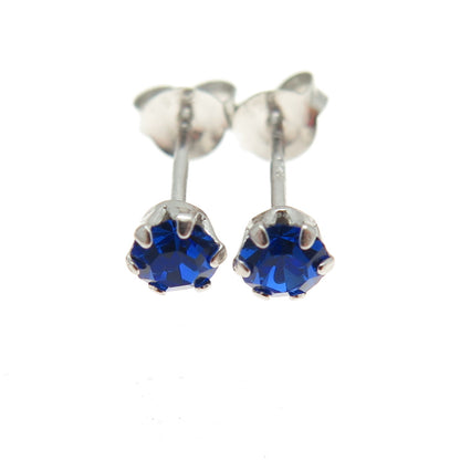 925 Sterling Silver Blue Rhinestone Stud Earrings