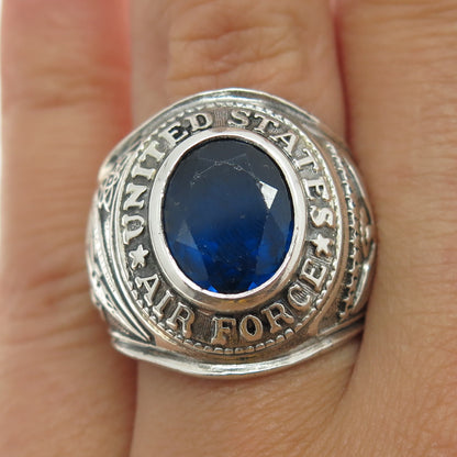 PRIDE 925 Sterling Antique WWII Lab-Created Sapphire US Air Force Ring Size 8.5