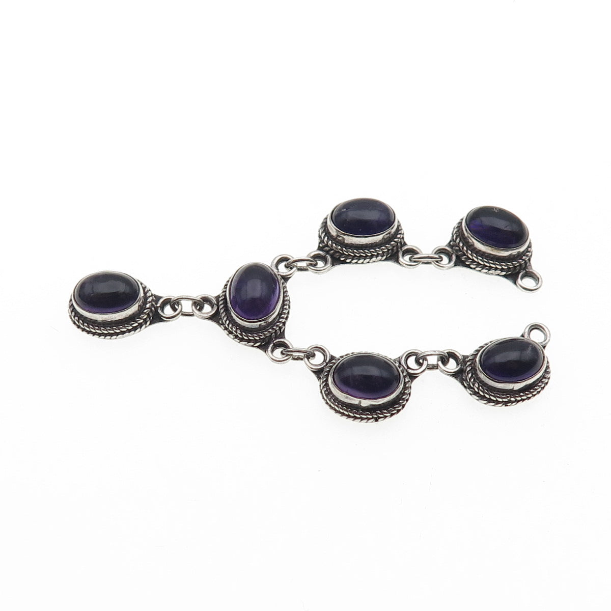 925 Sterling Silver Vintage Real Cabochon Amethyst Centerpiece Necklace Part