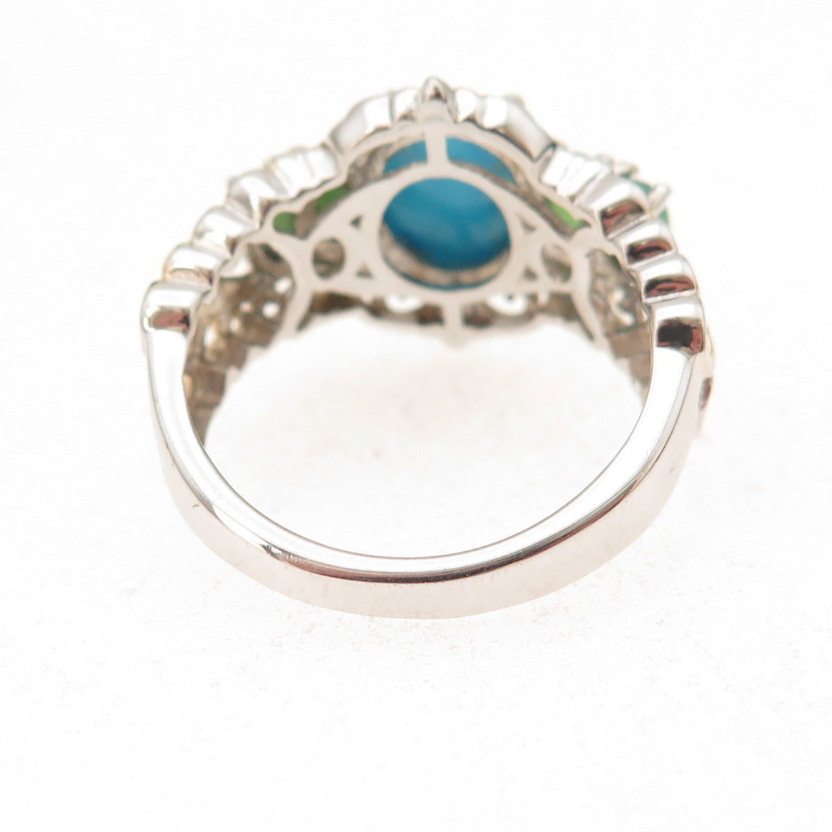 Chuck Clemency 925 Sterling Silver 2-Tone Real Turquoise & Opal Ring Size 8.25