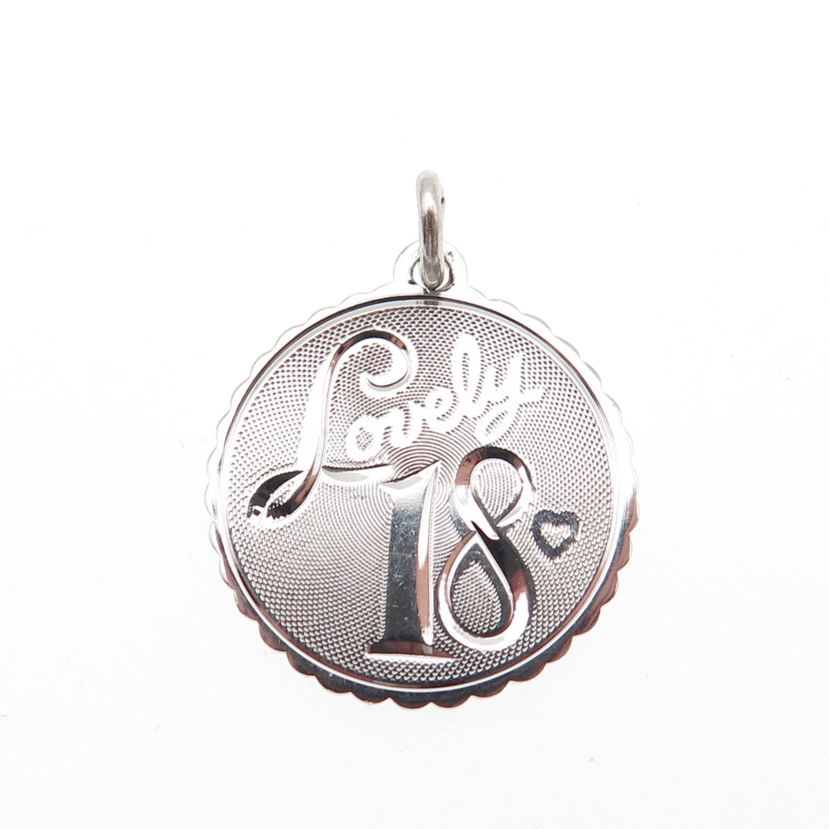 925 Sterling Silver Vintage Engraved Lovely 18 Heart Charm Pendant