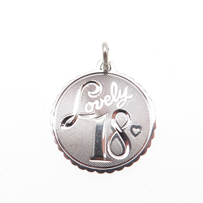 925 Sterling Silver Vintage Engraved Lovely 18 Heart Charm Pendant