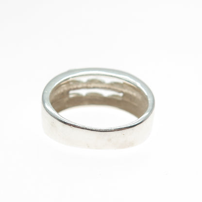 925 Sterling Silver Vintage Modernist 3-Row Ring Size 5.25