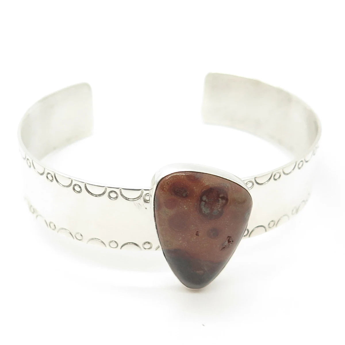925 Sterling Silver Vintage Jay King Desert Rose Fossil Tribal Cuff Bracelet 7"