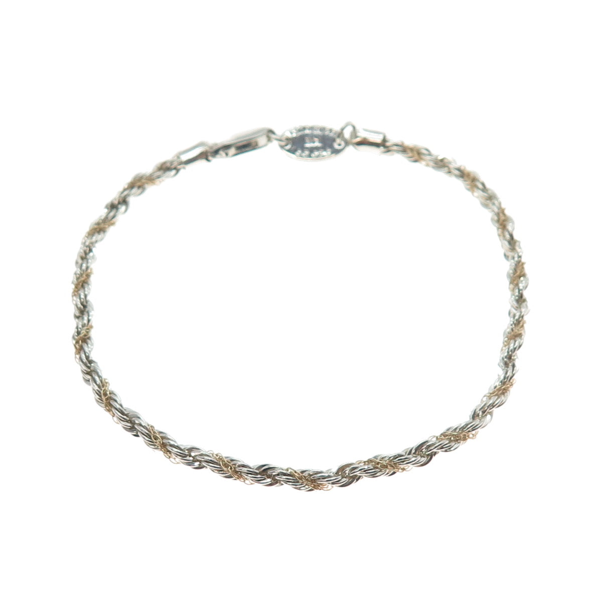 Oroamerica 925 Sterling Silver 14K Gold Vintage Twisted Rope Link Bracelet 7.25"