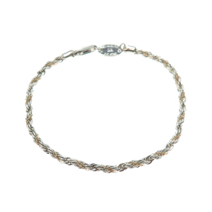 Oroamerica 925 Sterling Silver 14K Gold Vintage Twisted Rope Link Bracelet 7.25"