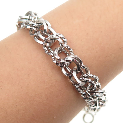 1/20 12K White Gold Filled Antique Art Deco Double Rolo Link Bracelet 6.75"