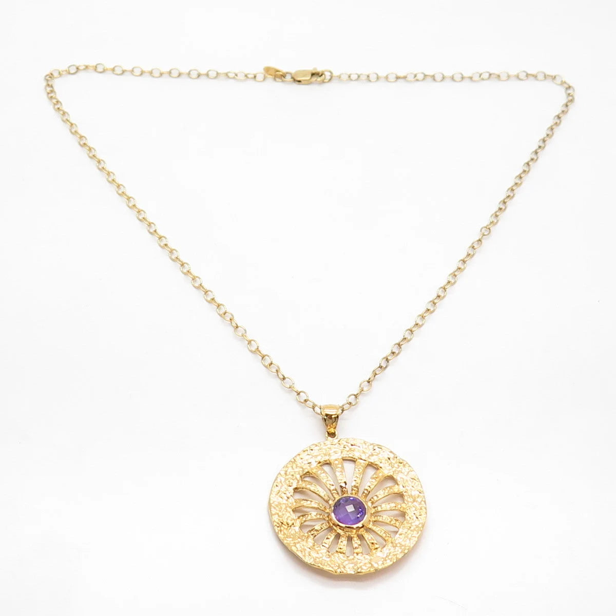 925 Sterling Silver Gold Plated Vintage Amethyst Gem Rolo Chain Necklace 20"