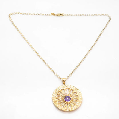 925 Sterling Silver Gold Plated Vintage Amethyst Gem Rolo Chain Necklace 20"