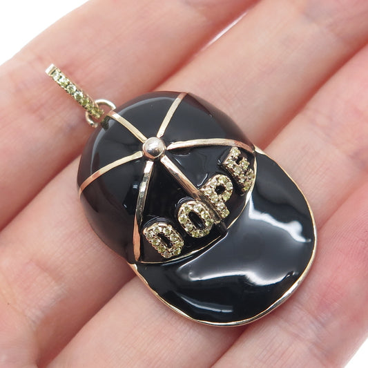 DESIGNS BY YAGI 925 Sterling Silver Gold Plated Enamel C Z Dope Cap Pendant