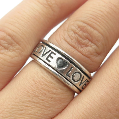 925 Sterling Silver Vintage "Love Love Love" Rotating Band Ring Size 6.25