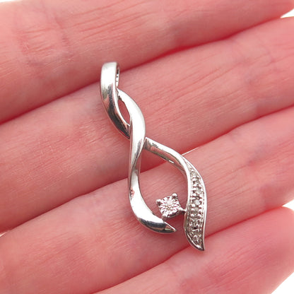 925 Sterling Silver Real Round-Cut Diamond Twisted Charm Pendant