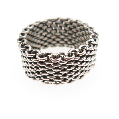 Tiffany & Co. 925 Sterling Silver Vintage Somerset Mesh Band Ring Size 7.75