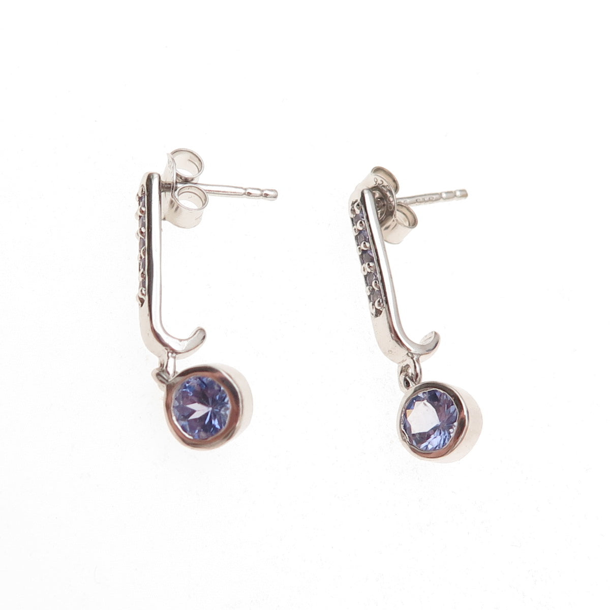 Chuck Clemency 925 Sterling Silver Real Tanzanite Bar Dangle Earrings