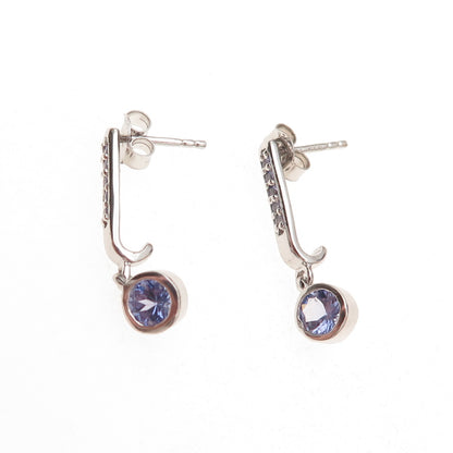 Chuck Clemency 925 Sterling Silver Real Tanzanite Bar Dangle Earrings