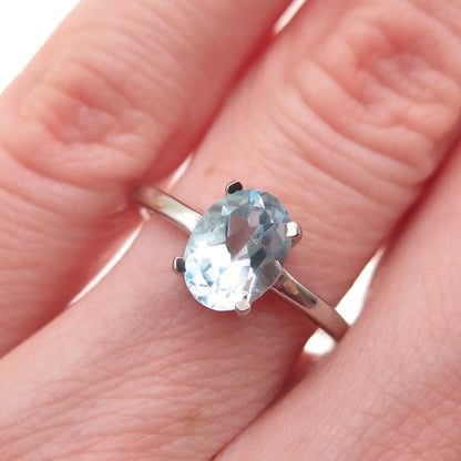 DAZZLERS 925 Sterling Silver Real Oval-Cut Blue Topaz Ring Size 6
