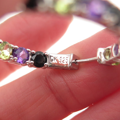 925 Sterling Silver Real Topaz Amethyst Peridot Spinel In & Out Hoop Earrings