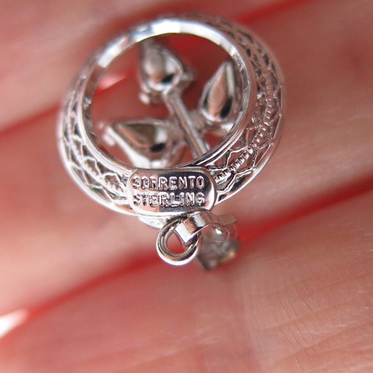 SORRENTO Sterling Silver Antique Art Deco Rhinestone Floral Mini Charm Pendant