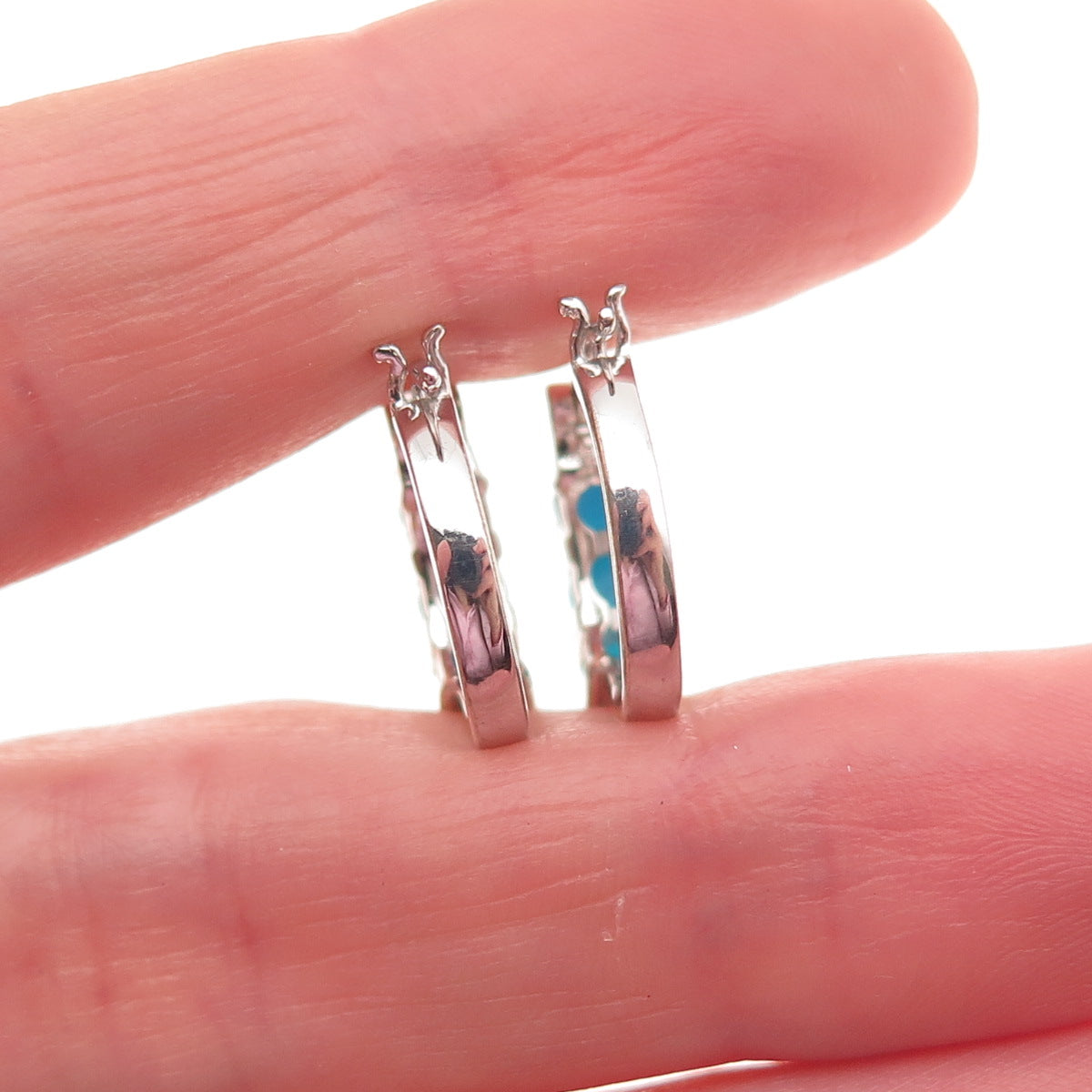 D'Joy 925 Sterling Silver Real Sleeping Beauty Turquoise Hoop Earrings