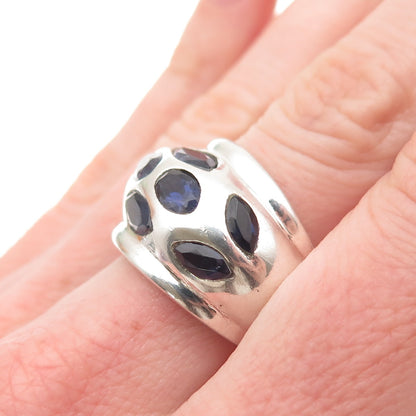 925 Sterling Silver Vintage Real Iolite Modernist Dome Ring Size 8