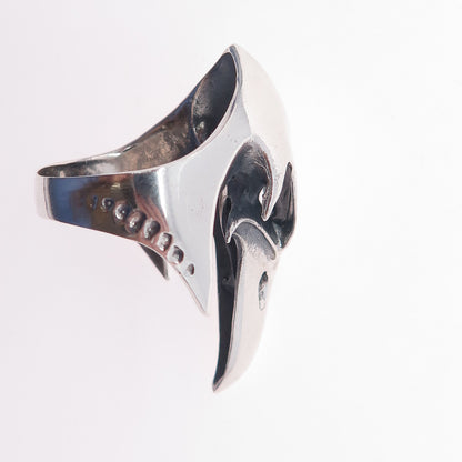 925 Sterling Silver Vintage Odin Crow Skull Oxidized Ring Size 12.75